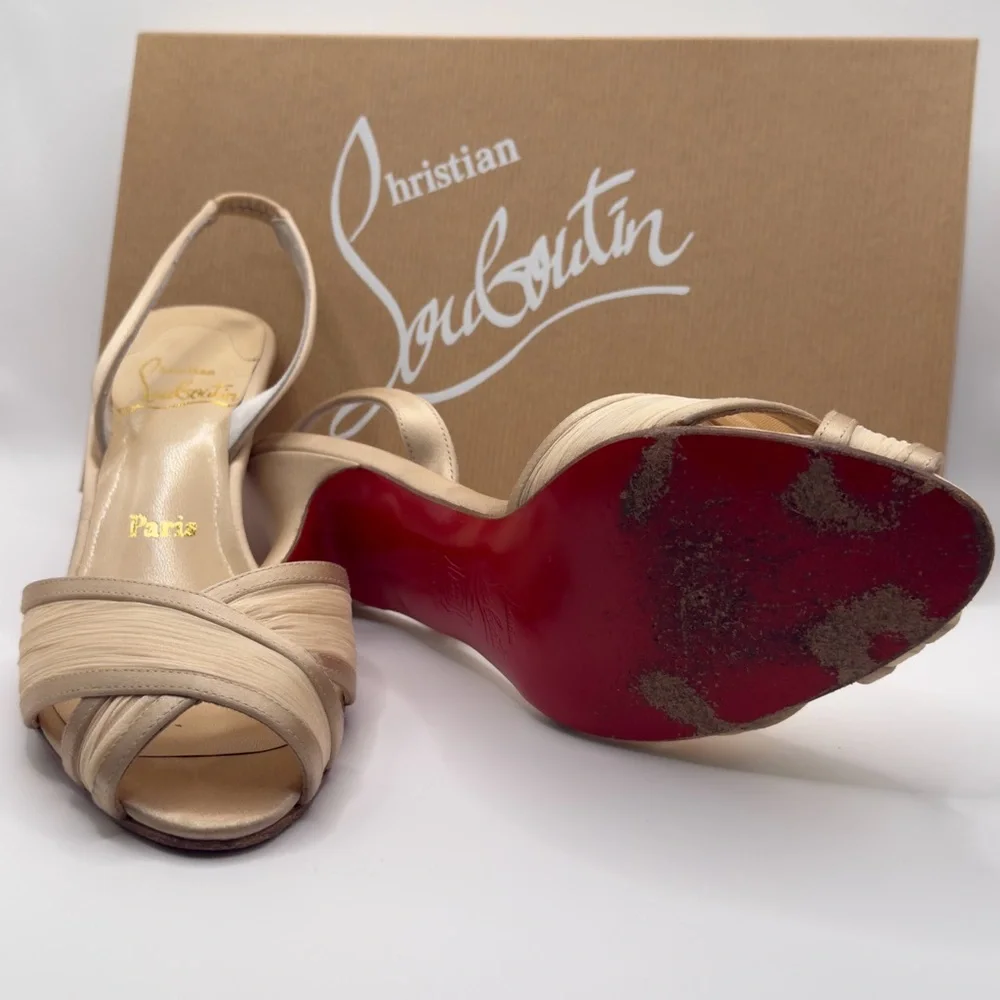 Christian Louboutin Cream Strappy Heels - Picture 3 of 7